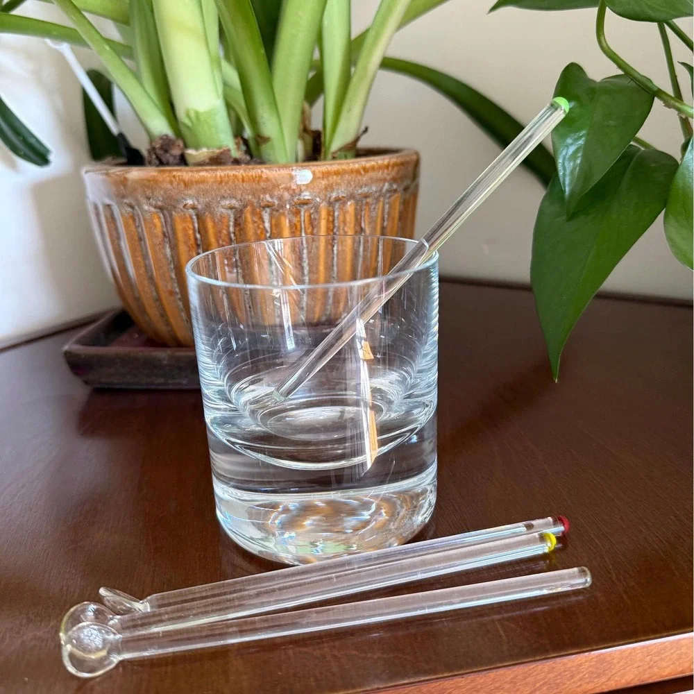 Vintage Glass Swizzle Sticks | Red, Green, Yellow, Clear | MCM Cocktail Set of 4